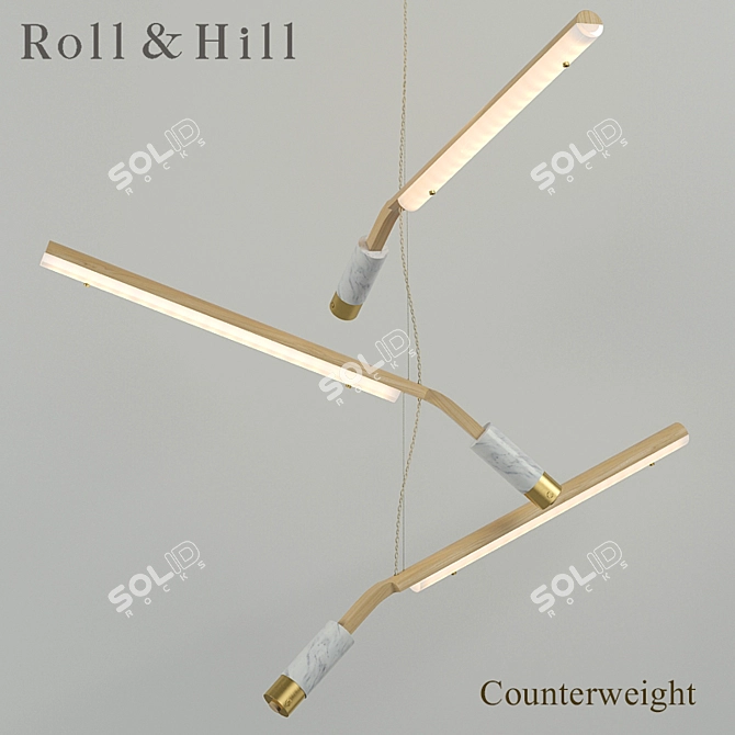 Wooden Balance Chandelier Roll & Hill 3D model image 1