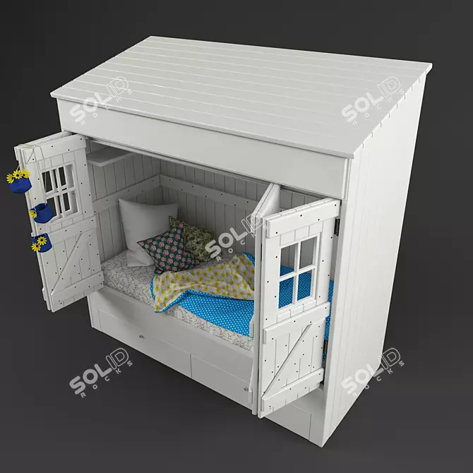 Cozy Kids Bed-House with Roof 3D model image 3