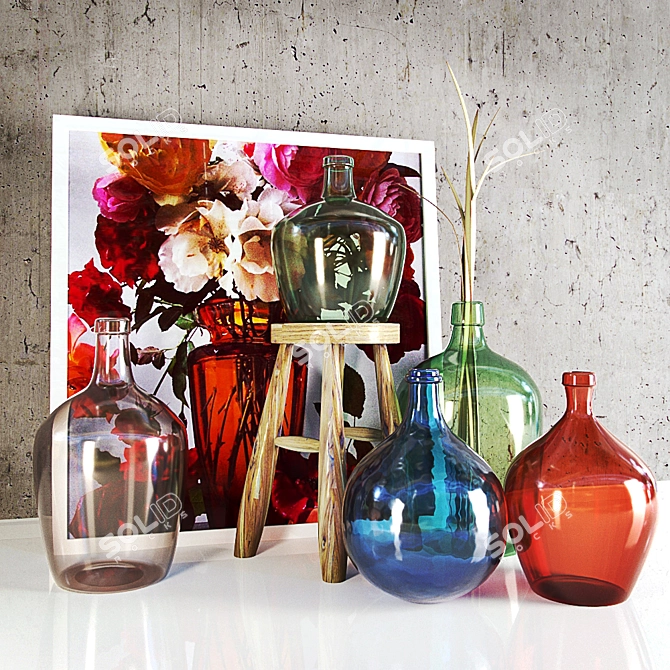 Vibrant Colorful Decorative Bottles 3D model image 1