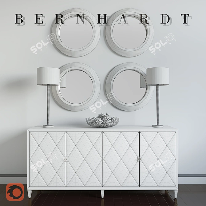 Luxurious Bernhardt Jet Set Buffet & Mirror Combo 3D model image 2