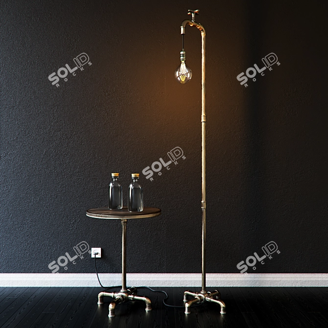 Rustic Industrial Floor Lamp Set 3D model image 1