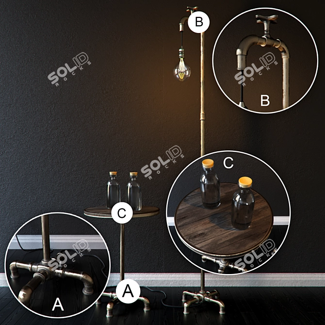 Rustic Industrial Floor Lamp Set 3D model image 2