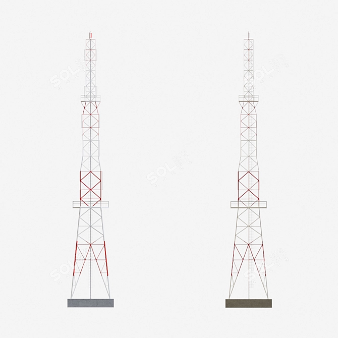 Metal Electric Tower - 50m Height 3D model image 2