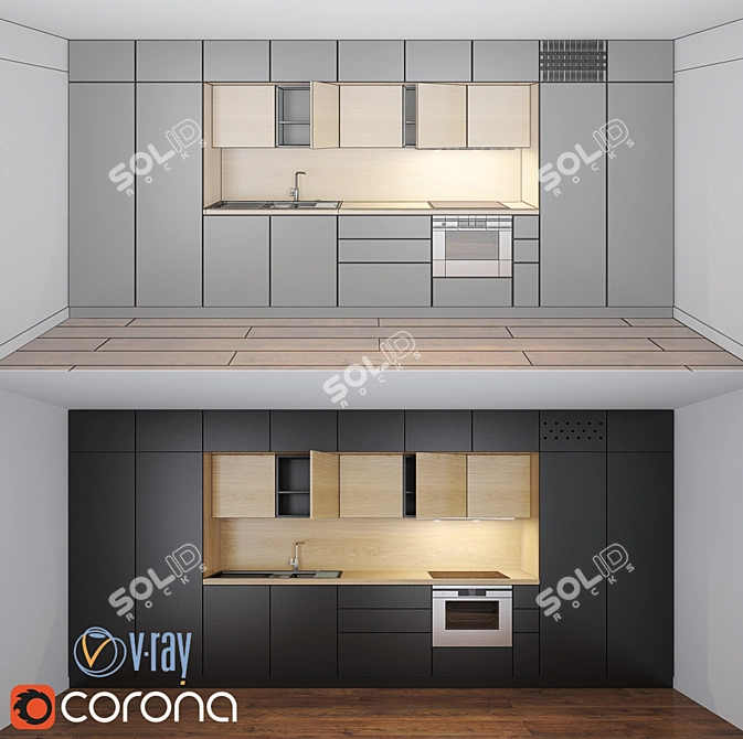 Modern Kitchen Furniture Set 3D model image 1