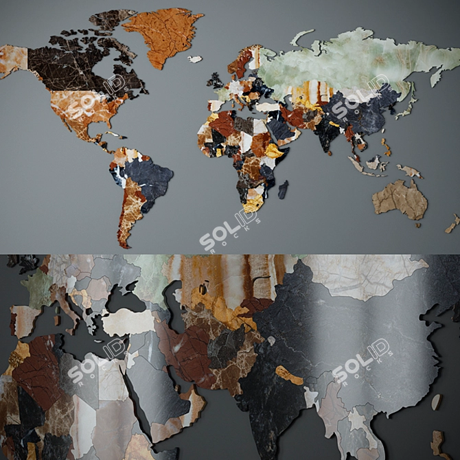 Marble World Map: Precision CNC Cutting 3D model image 1