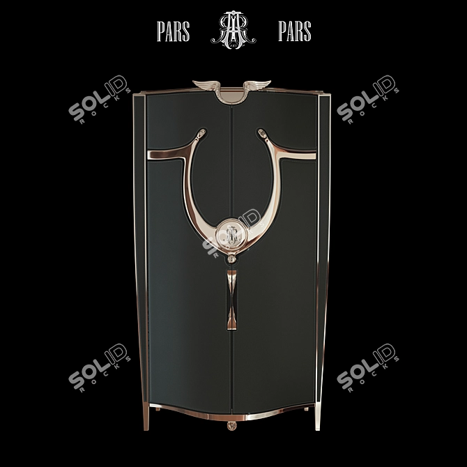 Luxury Noir Leather-Inlaid Wardrobe 3D model image 1