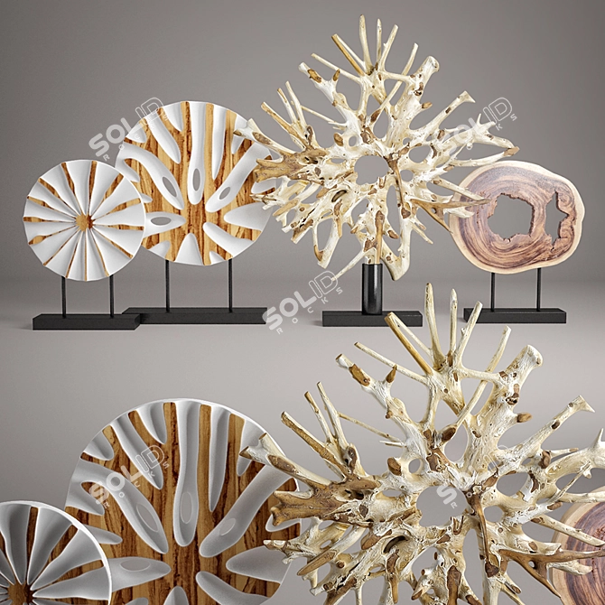 Rustic Wood Decor Set 3D model image 1