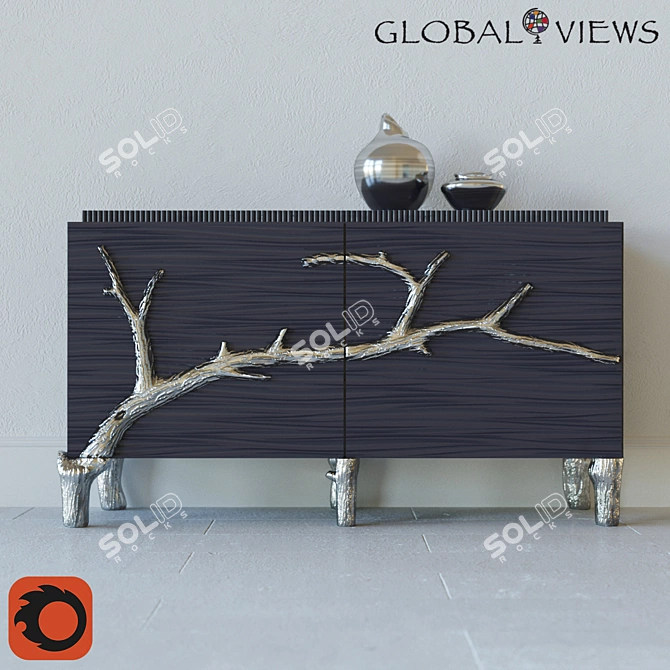 Silver Branch Cabinet with Vases 3D model image 1