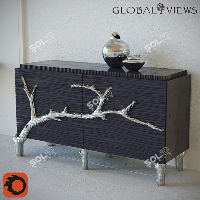 Silver Branch Cabinet with Vases 3D model image 2