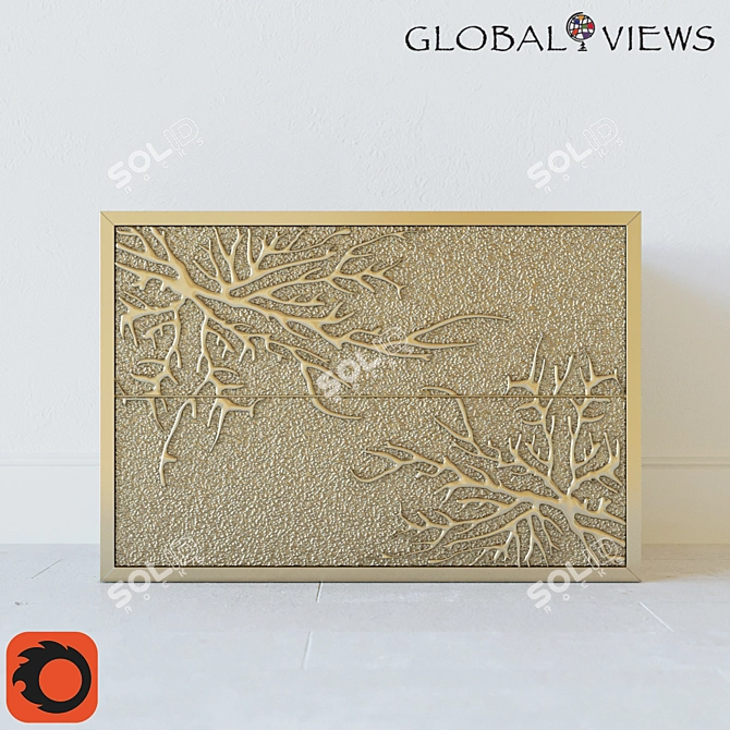 Flower Burst Brass Cabinet: Elegant 2-Drawer Storage 3D model image 1