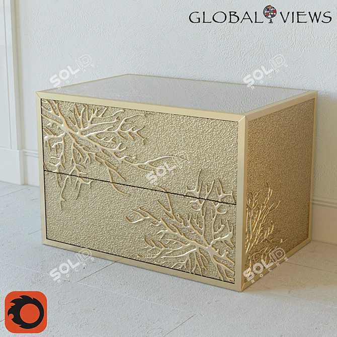 Flower Burst Brass Cabinet: Elegant 2-Drawer Storage 3D model image 2
