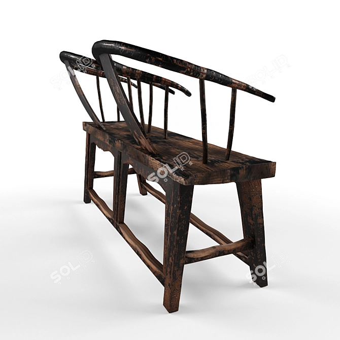 Title: Antique Rustic Elm Wood Bench 3D model image 3