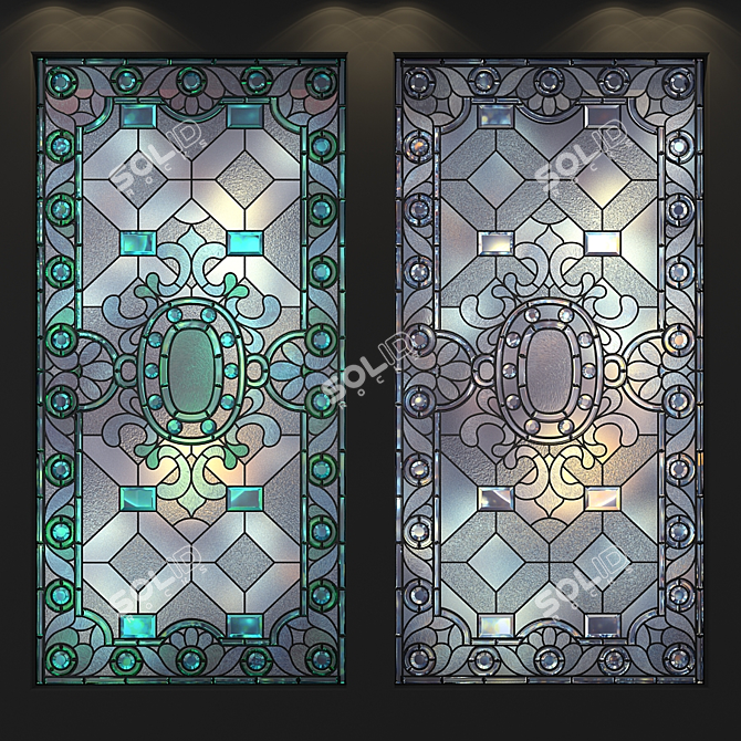 Elegant Stained Glass Window Panel 3D model image 1