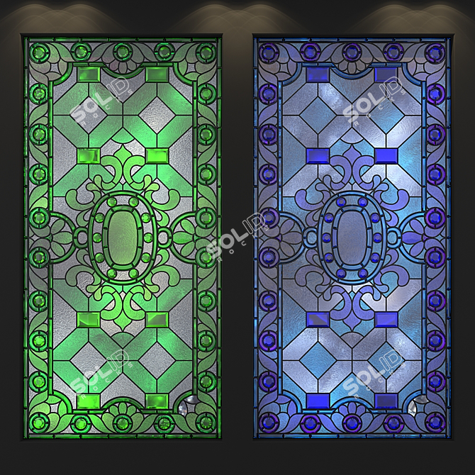 Elegant Stained Glass Window Panel 3D model image 2
