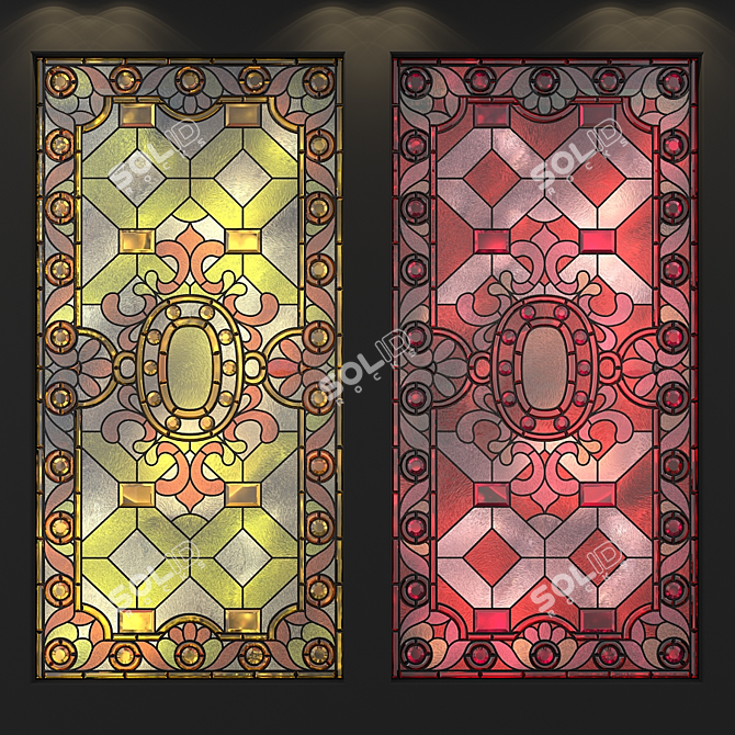 Elegant Stained Glass Window Panel 3D model image 3