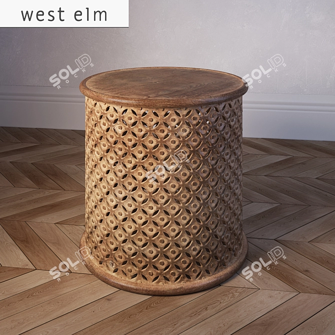 Elegant Carved Wood Side Table 3D model image 1