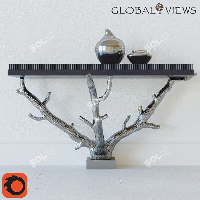 Silver Branch Wall Console with Decorative Vases 3D model image 1