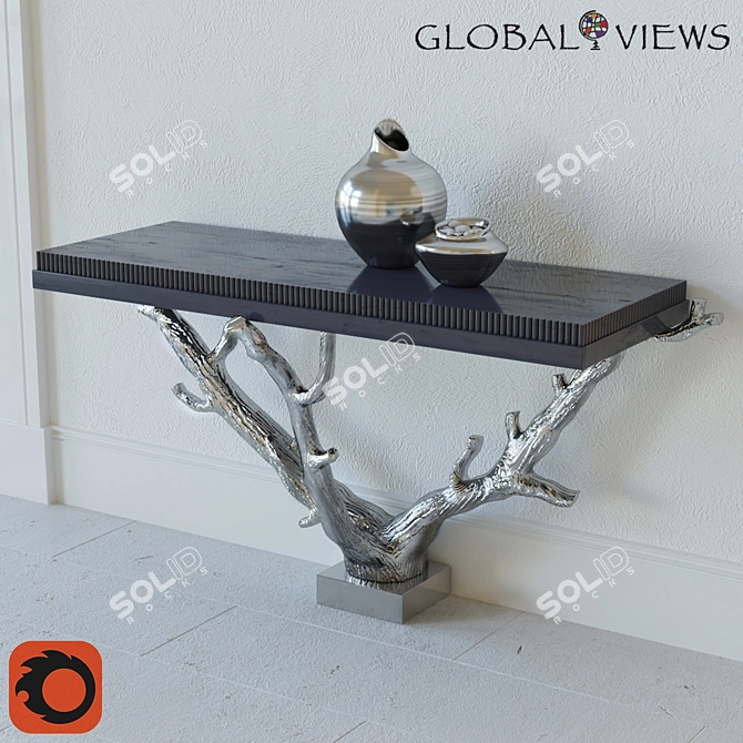 Silver Branch Wall Console with Decorative Vases 3D model image 2