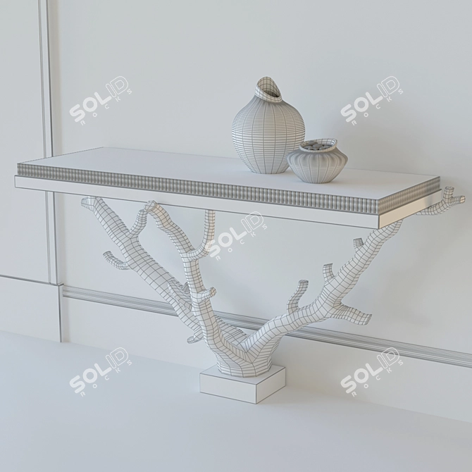 Silver Branch Wall Console with Decorative Vases 3D model image 3