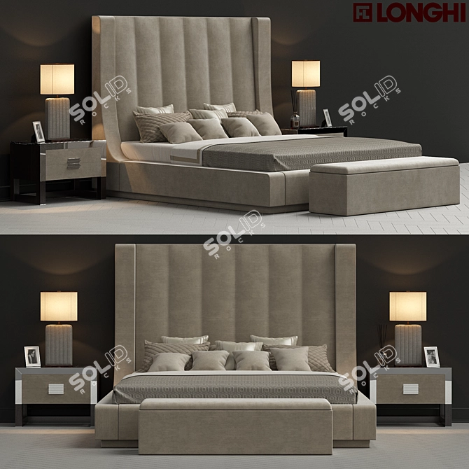 Luxurious Longhi Kubrick Velvet Ottoman Set 3D model image 1