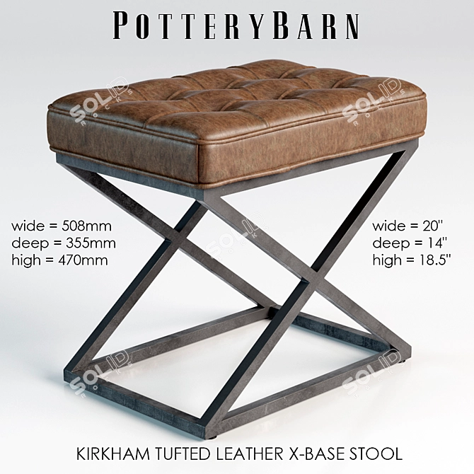 Kirkham Leather X-Base Stool 3D model image 1
