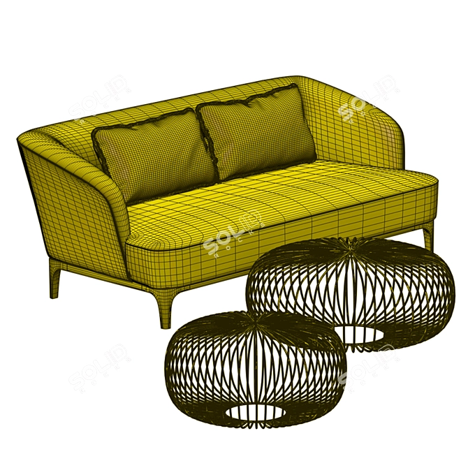 Elegant Elle Sofa & Ploff Set 3D model image 3