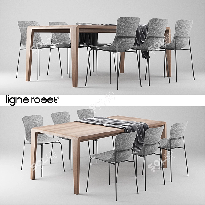 Ligne Roset Forest Spirit Table & Ettoriano Chair Set 3D model image 1