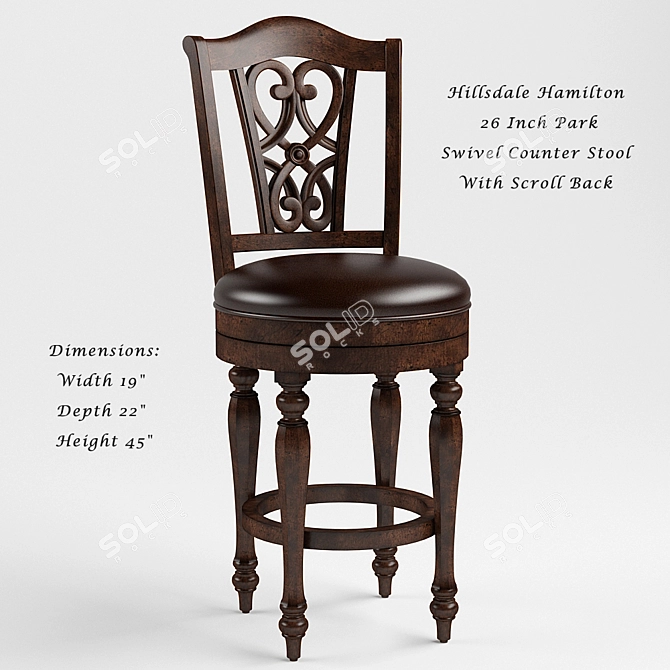 Elegant Hillsdale Scroll Back Stool 3D model image 1