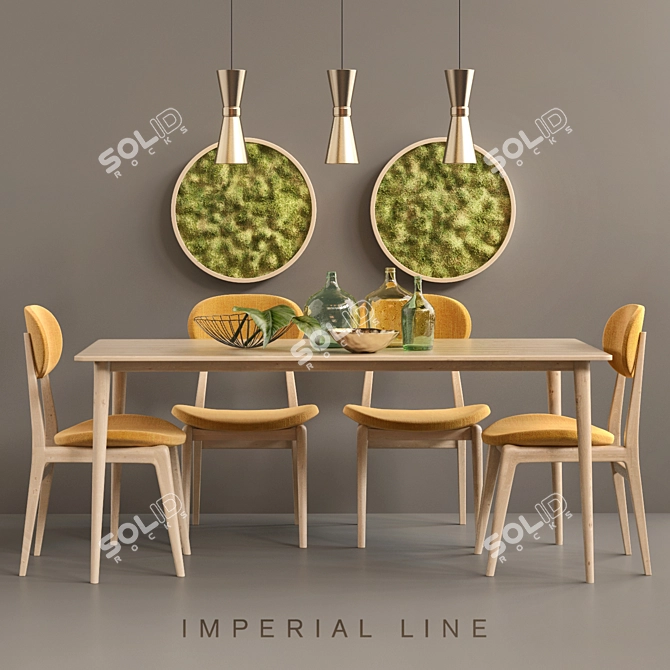 Elegant Imperial Line Chair & Table Set 3D model image 1