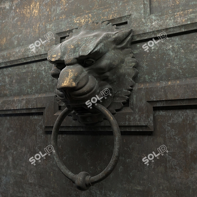 Lion-Shaped Antique Door Handle 3D model image 1