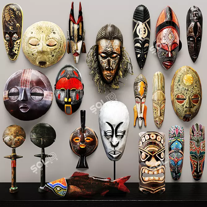 Indonesian Mask & Statuette Collection - 20 Pieces 3D model image 1
