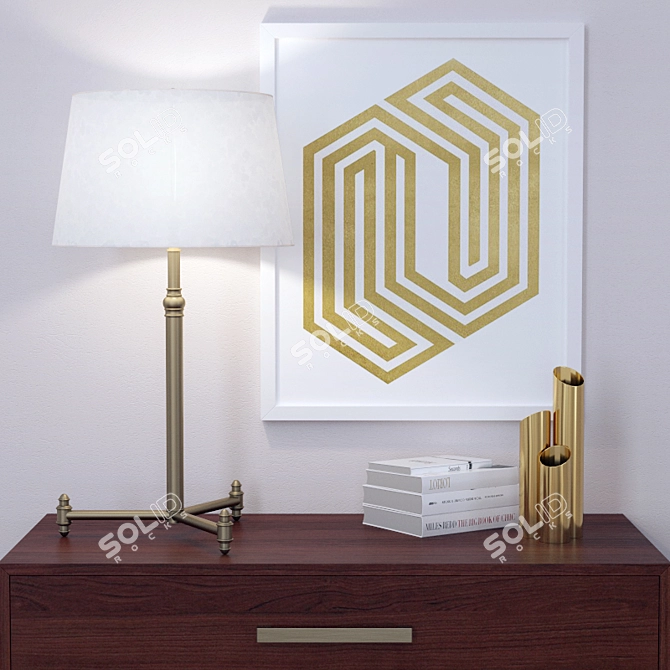 Decorative Set: Table Lamp, Dresser, Print & Vases 3D model image 2