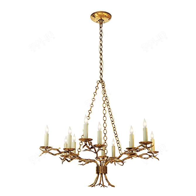 Luxury Golden Iron Branch Chandelier 3D model image 1