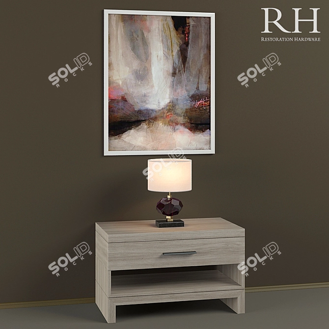 Elegant Nightstand Set: RH Meade, Best&Lloyd Gem Lamp & Karen Darling Art 3D model image 1