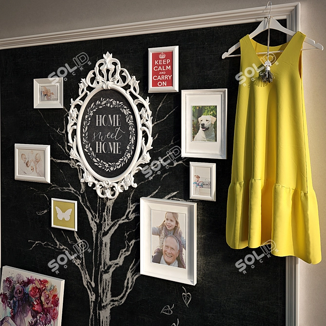 Chic Decor Set: Chalkboard, Photo Frames, Dress, Pouf & Pillows 3D model image 2