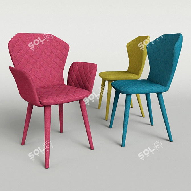 Colorful Kitchen Chairs Set 3D model image 1