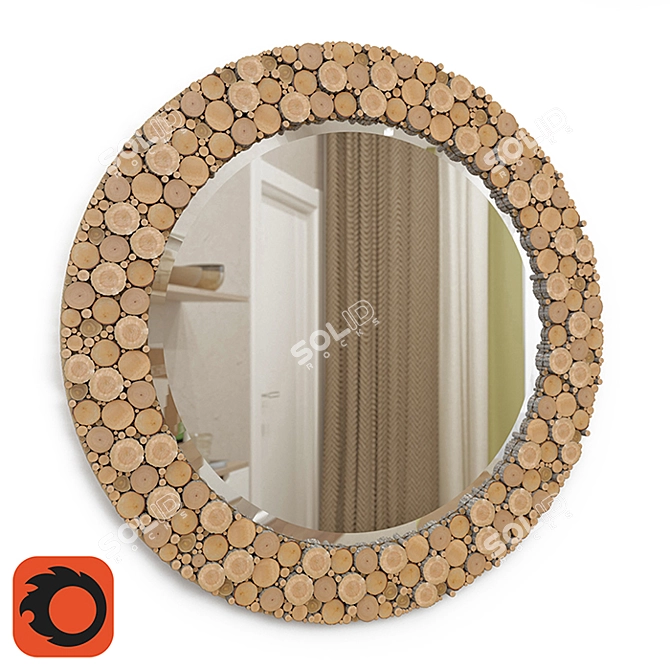 Custom Wood Mirror | Oak Slab | 400mm Radius 3D model image 1