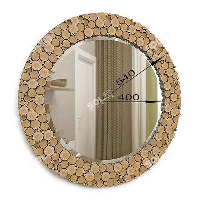 Custom Wood Mirror | Oak Slab | 400mm Radius 3D model image 3