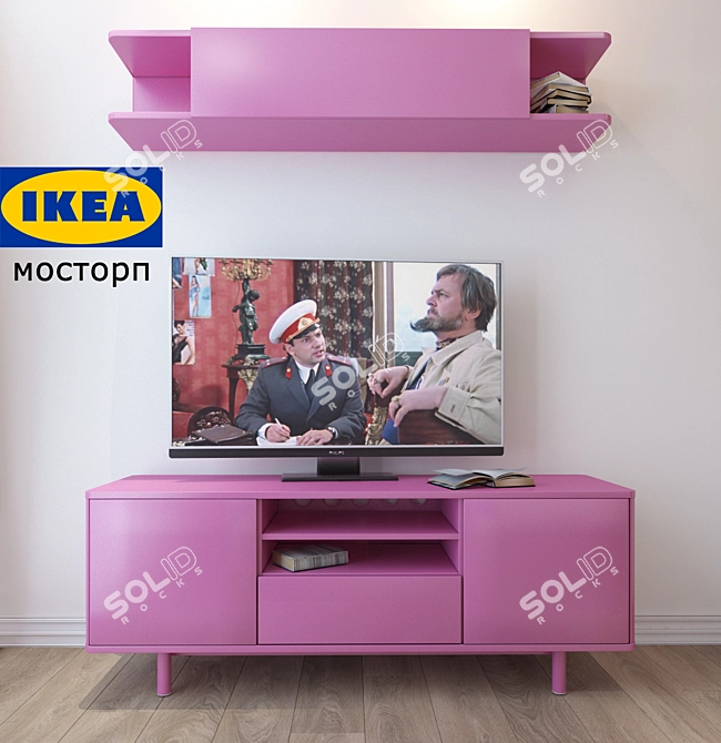 Modern Pink TV Stand & Wall Shelf 3D model image 1