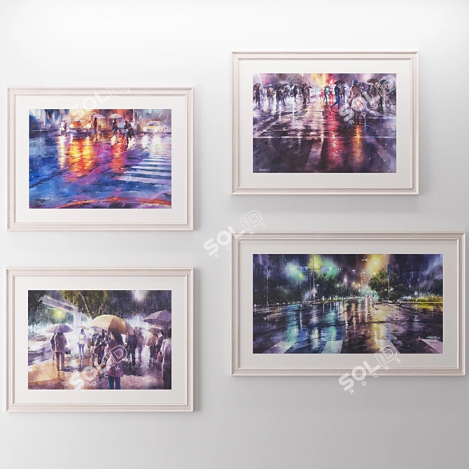 Rainy Watercolor Set - Nature and City Landscapes 3D model image 2