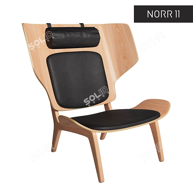 Modern Oak Wingback Chair 3D model image 1