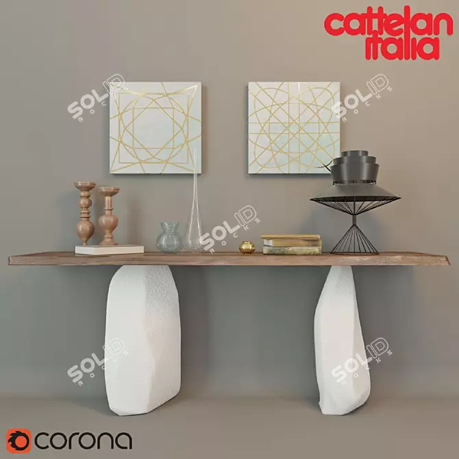 Cattelan Italia Rapa Nui Console & Arctic Geometric Canvas Set 3D model image 1