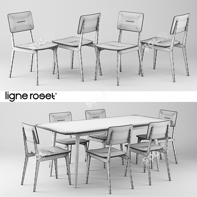 Designer Ligne Roset Table & Chair Set 3D model image 2