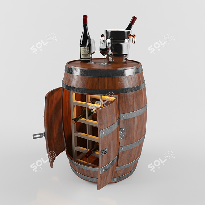 Barrel-shaped Wine Cabinet 3D model image 1