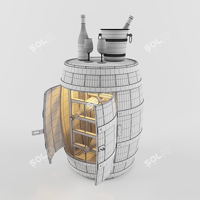 Barrel-shaped Wine Cabinet 3D model image 2