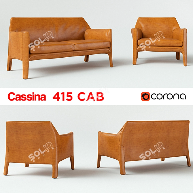 Cassina 415 Cab Sofa & Armchair Set 3D model image 1