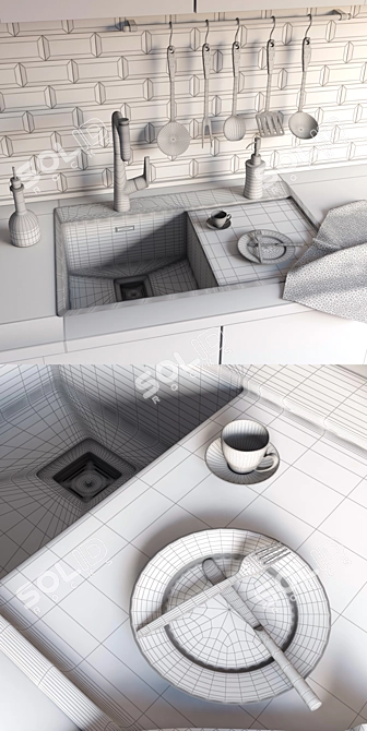 Modern Kitchen Sink Set: Artinox + Hansgrohe 3D model image 3