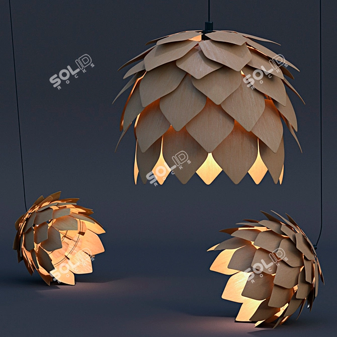 Rustic Wooden Pendant Light 3D model image 1