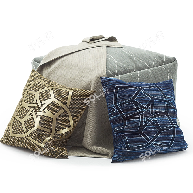 Cozy Nest: Pouf & Pillows Set 3D model image 1