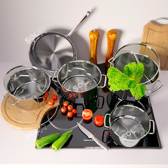 Decorated Cookware Set 3D model image 2